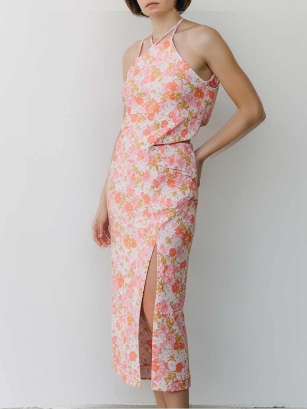 MON RENN Red and Pink Sleeveless Midi Sundress